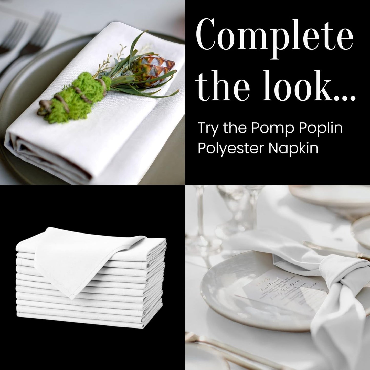 Pomp Black 60" x 102" Poplin Polyester Tablecloth (4 Pack) | Wrinkle + Stain Resistant Easy Care Premium Fabric | Fits 6FT Rectangle Table