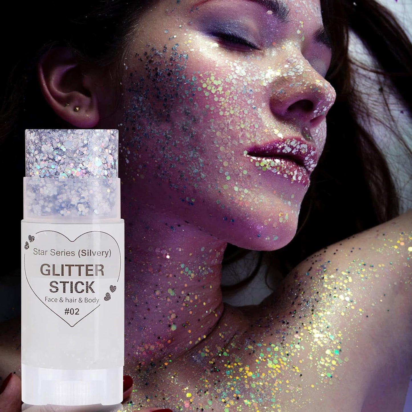 Silver Hair Glitter Stick, Chunky Sequins Body Face Glitter for Kids,Rave Music Festival Singer Concert Outfits for Women,Waterproof Halloween Shimmer Accessories for Parties & Events