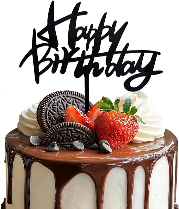 Acrylic Happy Birthday Cake Topper Black Graffiti Style Cake Decorations for Men Women Personalized Birthday Topper Modern Script Party Supplies