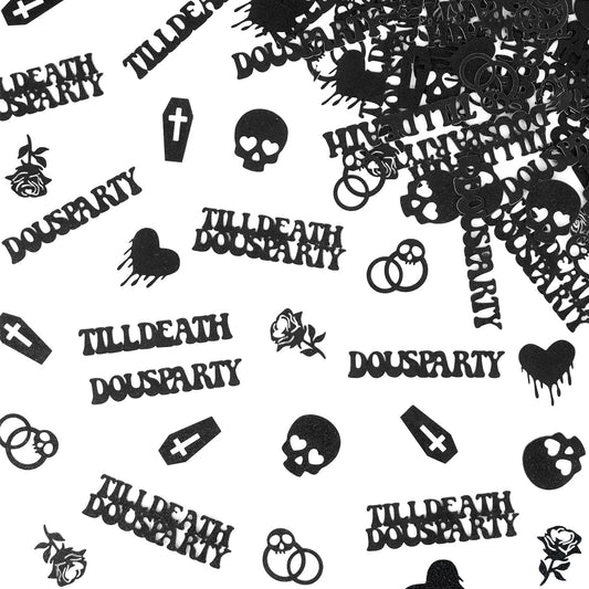 Till Death Do Us Party Confetti, Glitter Halloween Bachelorette Party Table Decorations, Skull Ring Heart Confetti for Gothic Halloween Bachelorette Weeding Bridal Shower Party Decorations(115pcs)
