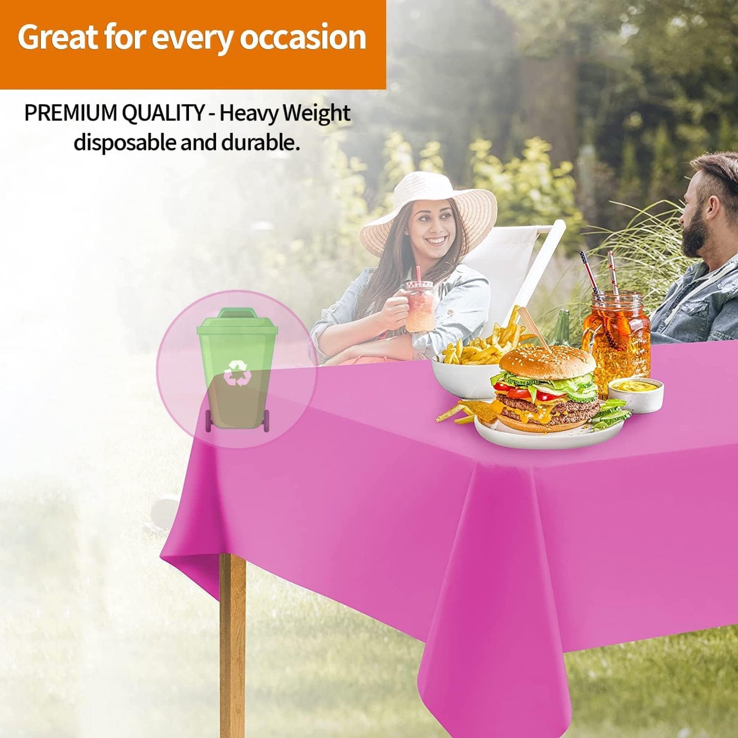 Pink Disposable Plastic Tablecloth for Rectangle Tables (48 Pack) Premium Decorative Table Cloths for Parties, Events & Weddings, Indoors & Outdoors, 54 x 108 inches