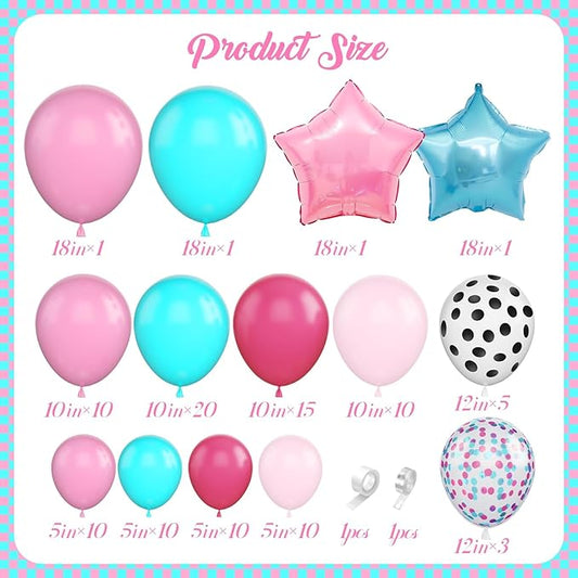 Pink Blue Balloon Arch Kit,Hot Pink White and Teal Blue Balloon Garland with 18Inch Star Foil Balloons for Girl Surprise Birthday Baby Shower Anniversary Party Decorations