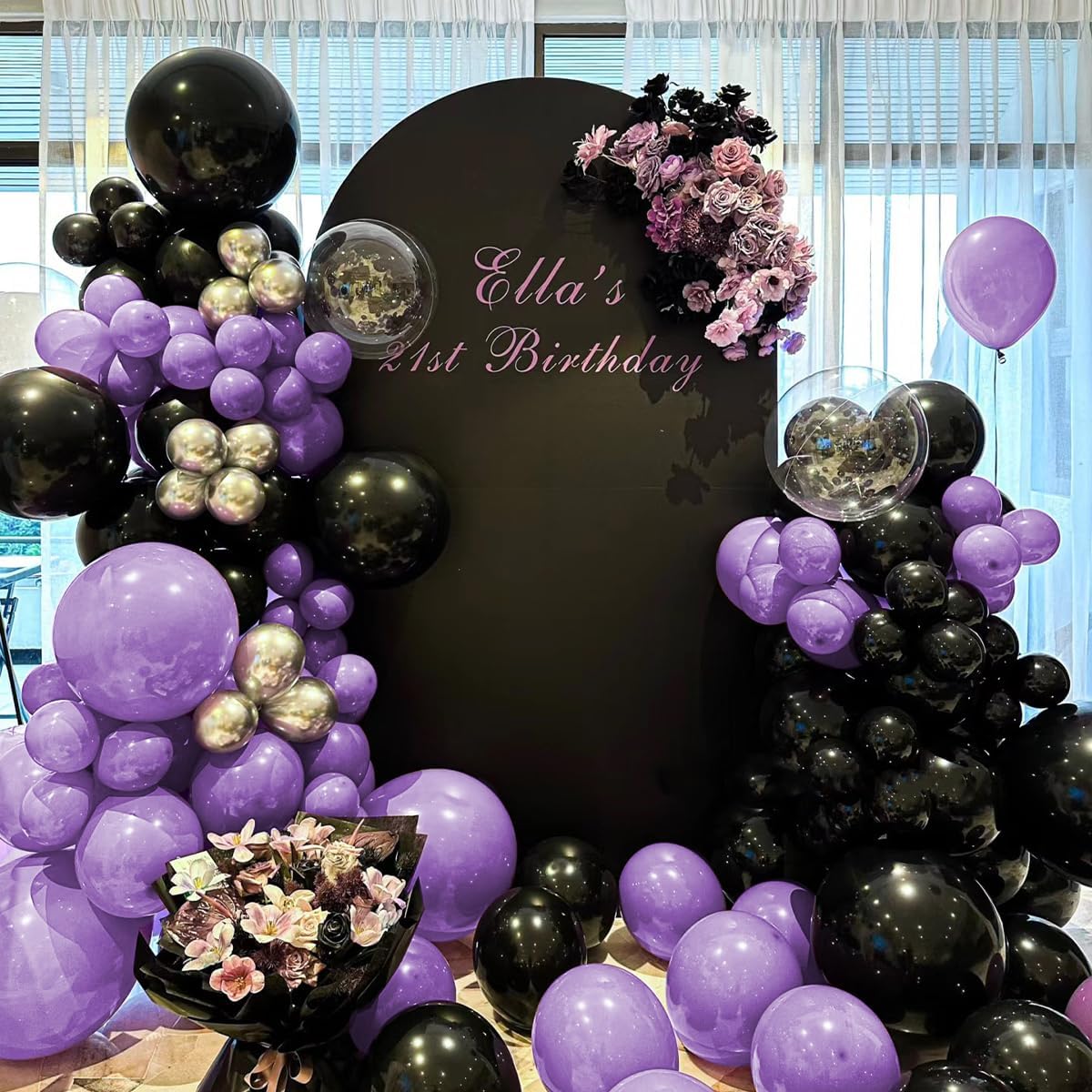 Purple and Black Balloons Garland Arch Kit, 151Pcs Latex Balloons Different Sizes 18 12 10 5 inch for Birthday, Graduation, Baby Shower, Wedding, Retirement, Halloween Party Decoration