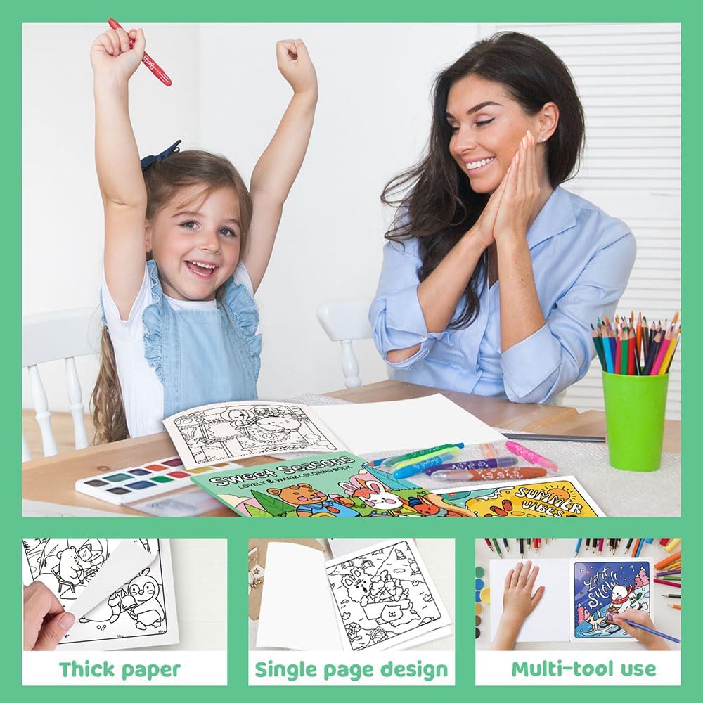 Adorable Coloring Book for Kids Ages 4–8: 40 Unique Single-Sided Pages to Prevent Bleed-Through | Thick Paper for Markers & Crayons | Screen-Free Learning Fun & Family Creative Gift (Sweet Seasons)