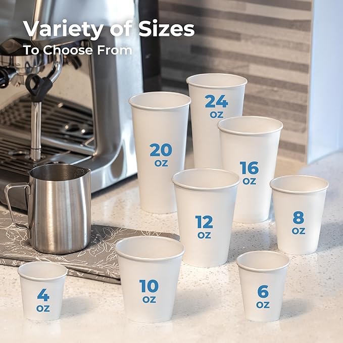 Fit Meal Prep 200 Pack 12 oz Disposable Paper Coffee Cups, Premium Hot Cups for Hot/Cold Beverage, Durable Thickened White Paper Cup Bulk for Party, Office, Bussines, Cafes, Bistros, Daily Use