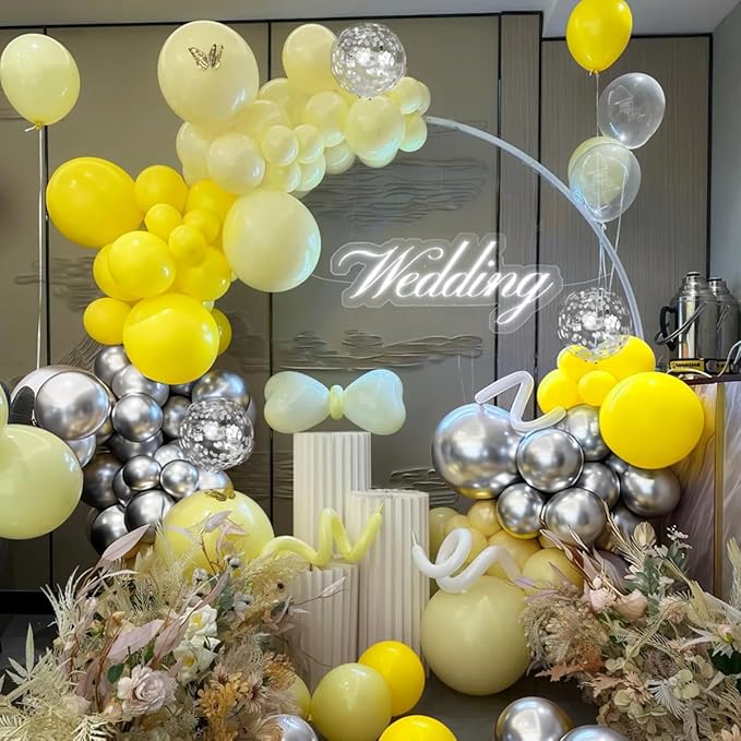Yellow Silver Balloon Garland Arch Kit, 167Pcs Latex Balloons Different Sizes 18 12 10 5 inch for Birthday Bee themed Baby Shower Graduation Wedding Party Decorations