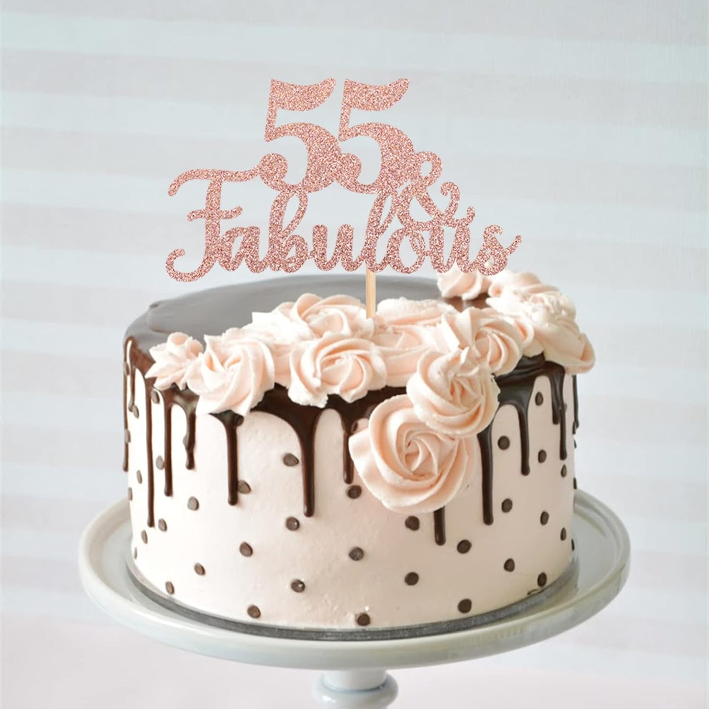 1 PCS 55 & Fabulous Cake Topper Glitter Fifty Five and Fabulous Cake Toppers Happy 55th Birthday Cake Pick for 55th Wedding Anniversary Birthday Party Cake Decorations Supplies Rose Gold