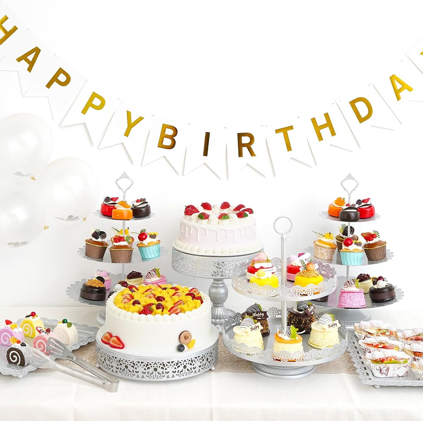11 Pcs Silver Metal Cake Stand Set, Dessert Table Display Set for Party, Cupcake Stand and Candy Table Display Sets for Wedding, Birthday Celebration