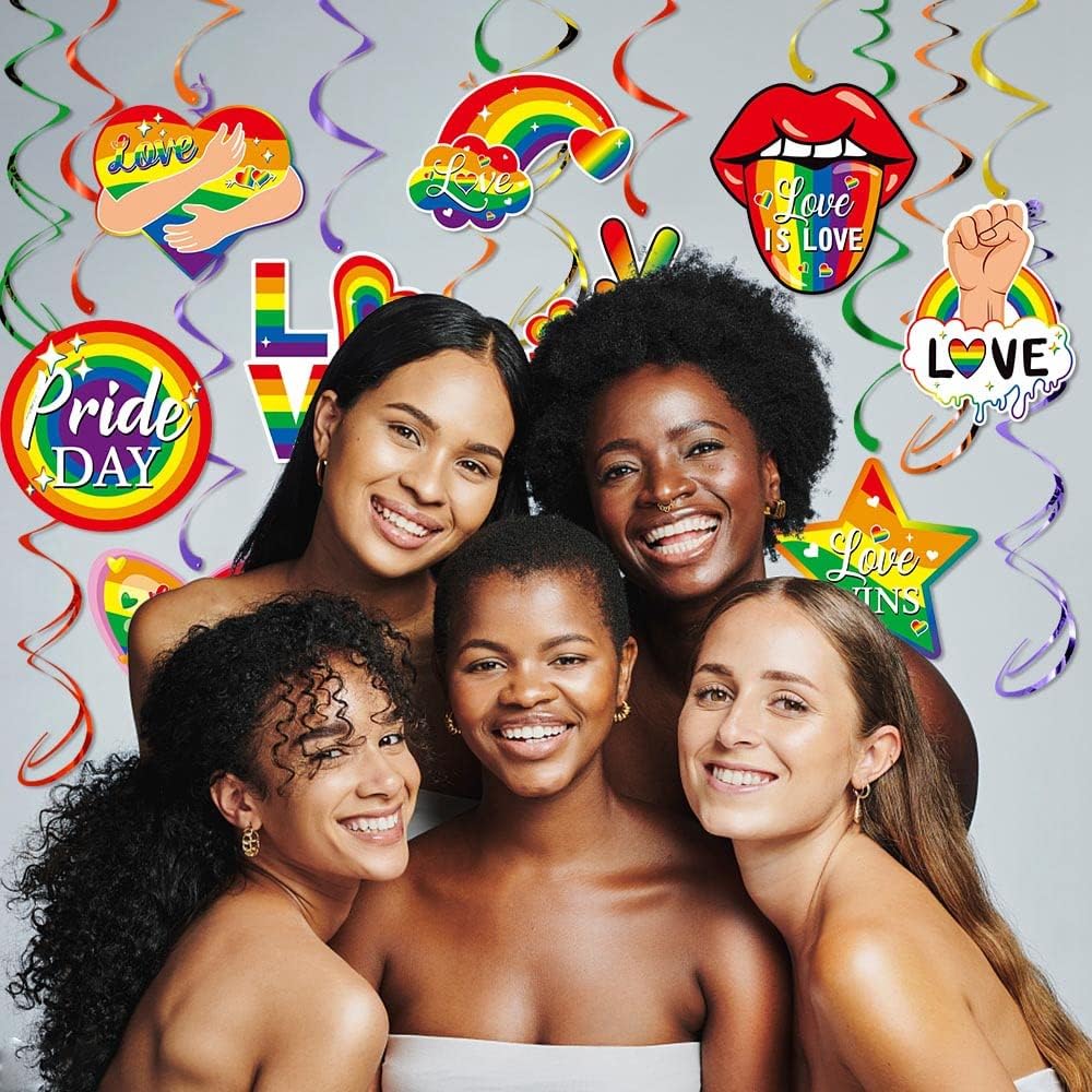 Pride Accessories, Kaluofan 25 PCS Pride Decorations, Love is Love Pride Month Hanging Swirls Decorations for LGBTQ Parade Wedding Celebration Rainbow Friends Party Favor Supplies