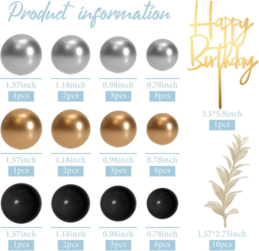 MIAHART Ball Cake Toppers Boho Grass Cake Topper Ball Cake Insert Decoration for Birthday Wedding Baby Shower Party Decorations Boho Themed Party Supplies (black,gold,sliver)