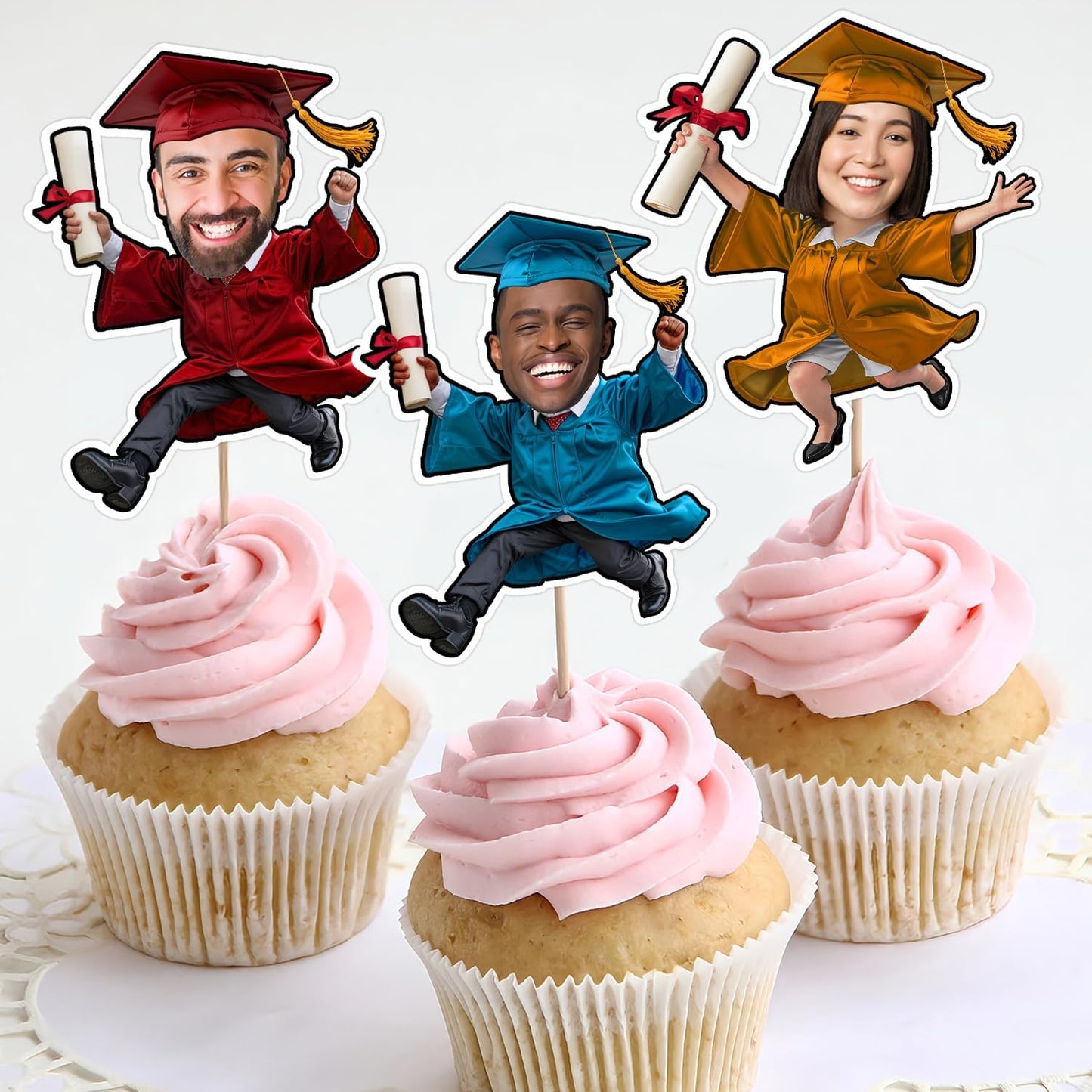 Personalized Graduation Cupcake Toppers 2025 - Custom Face Cutout, Mini Graduation Cake Topper For Boys Girls, Christmas Decorations 2025 Cupcake Toppers