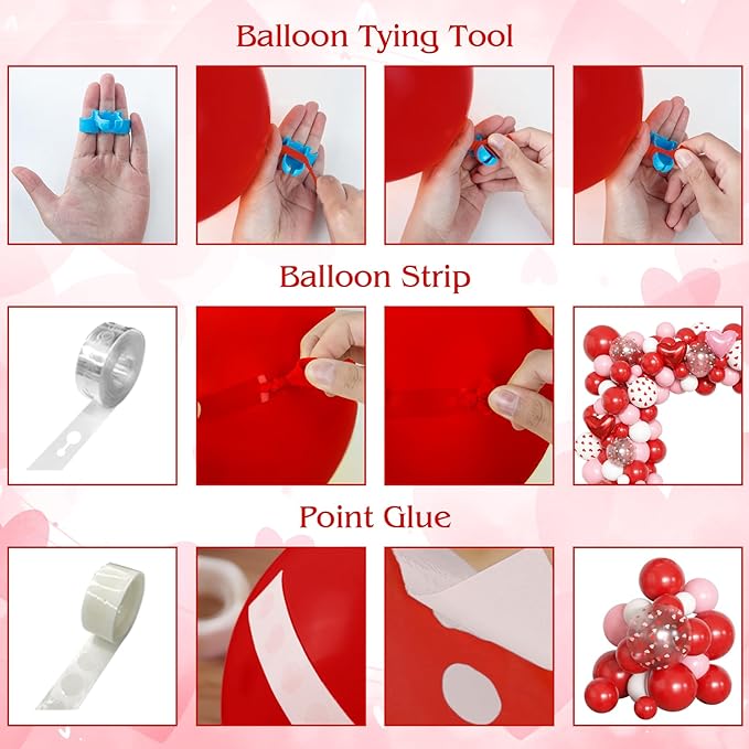 Ouddy Life 169Pcs Valentines Day Balloons Garland Arch Kit, Pink Red White Confetti Heart Balloon for Women Girls Valentine's Mother's Day Wedding Bachelorette Engagement Anniversary Party Decorations