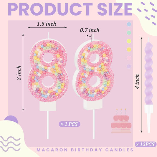 MTLEE Number 8 Birthday Candle with 12 Pcs Spiral Candles for Girls Macaron Pastel Rainbow Unicorn Pink Cake Topper for Sweet Theme Party Decoration