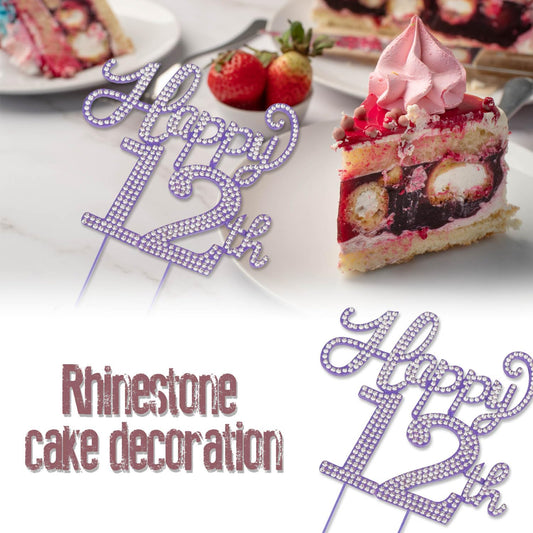 Happy 12th Birthday Purple Rhinestone Cake Topper - 12th Birthday/Anniversary,Cheers to Twelve Years Old Bday Party Metal Sparkly Centerpieces Decorations.