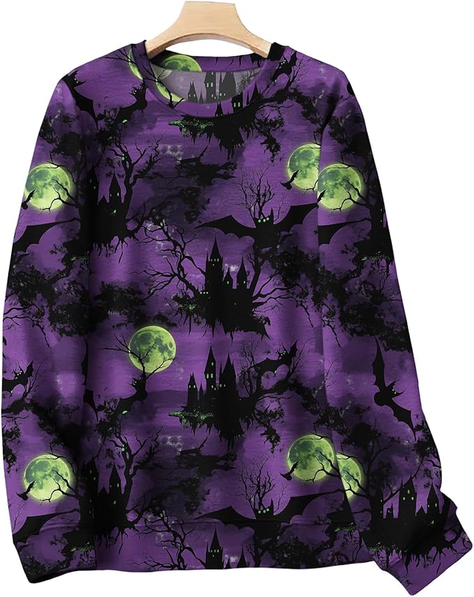 LIZALIG Pullover Cute Sweatshirt Orange Skeleton Fall Festive FunWomens Design Bat Holiday Party Outings Pumpkin Print