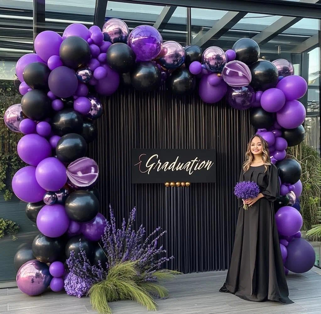 Black Purple Balloon Garland Double Stuffed Latex Dark Purple Black Balloons Arch Kit for Birthday Wednesday Graduation Gothic Vampire Prom Decorations