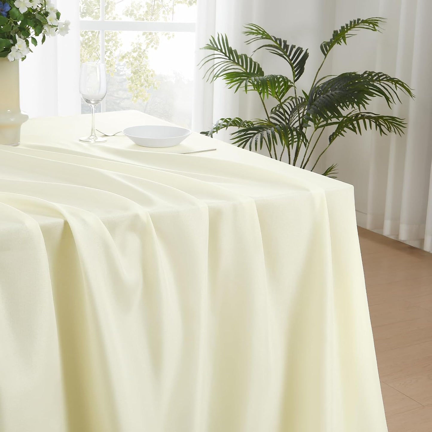 Rectangle Tablecloths 90x132 Inch 2 Pack Ivory Tablecloth Washable Decorative Linen Polyester Table Cloths for Dining Table Banquets Buffet Parties and Wedding