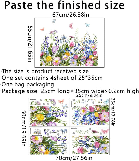 4 Pieces Flowers Wall Decals Vinyl Flowers Wall Stickers Removable Floral Murals Peel and Stick Colorful Flower Decor for Girls Bedroom Living Room Nursery (Butterfly)