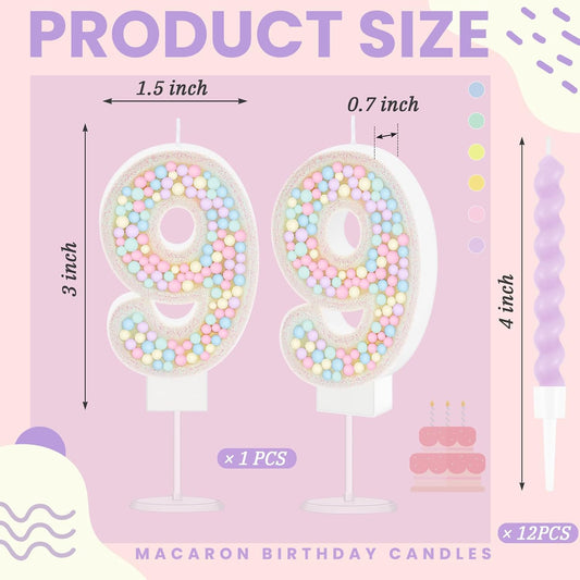 MTLEE Number 9 Birthday Candle with 12 Pcs Spiral Candles for Girls Macaron Pastel Rainbow Unicorn Pink Cake Topper for Sweet Theme Party Decoration