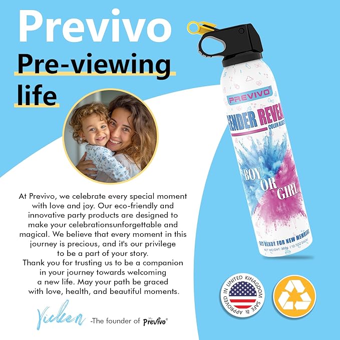 Previvo Gender Reveal Fire Extinguisher Set - 2 Pcs Bule Smoke Spray -100% Biodegradable Party Supplies- For Memorable Baby Gender Reveal Decorations &Ideas(Large Size)