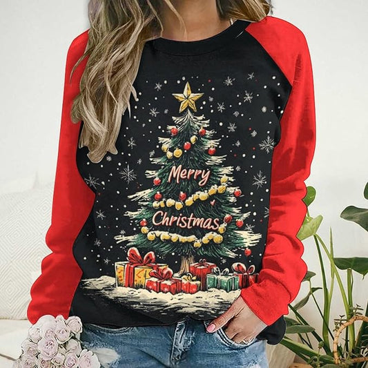 LOAIHA Christmas Sweatshirts for Women Christmas Tree Graphic Shirt Xmas Long Sleeve Merry Christmas Pullover Blouse