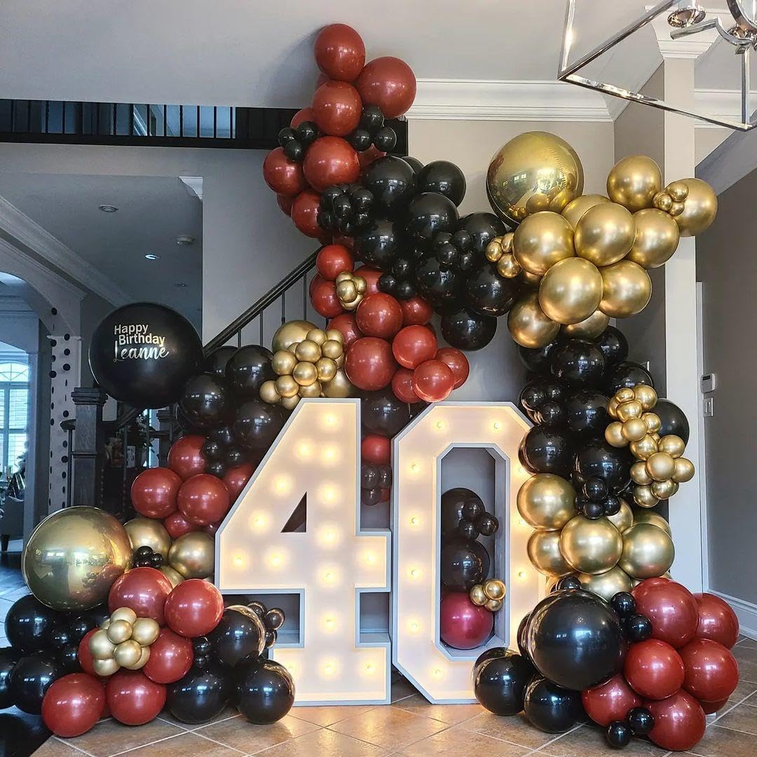 Red and Black Gold Balloons Arch Kit, 140Pcs Different Sizes inch Red Black Gold Balloon and Confetti Party Balloon Garland Kit for Birthday, Wedding, Graduation, Anniversary, Prom Decorations