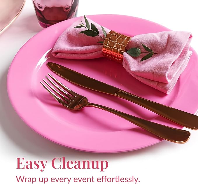 Prestee 50-pc Pink Plastic Plates - 25 Plastic Dinner Plate (10") + 25 Salad Small Plate (7") - Disposable Plate, Tea Party, Pink Party, Easter, Baby Shower Plates