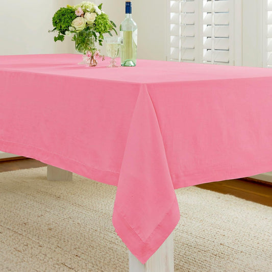 Solino Home Linen Tablecloth for Rectangle Tables 60 x 120 Inch - 100% Pure Linen Pink Carnation Table Cloth - Fete, Machine Washable Cloth Tablecloth for Halloween