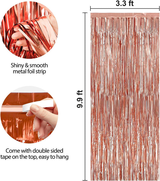Crosize 5 Pack 3.3 x 9.9 ft Rose Gold Foil Fringe Curtains Party Decorations, Rose Gold Tinsel Curtain Backdrop for Parties, Door Streamers, Glitter Streamer Backdrop for Birthday Decoration