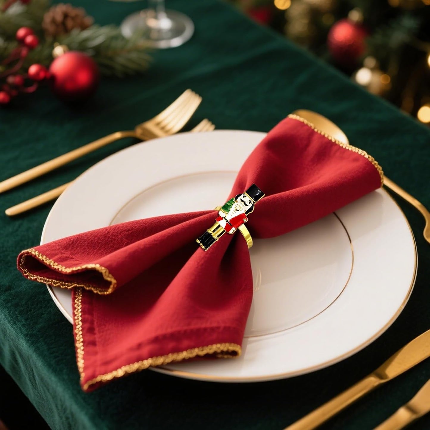 Christmas Nutcracker Napkin Rings Set of 6 for Thanksgiving New Year Wedding Banquet Decor,Gold Walnut Soldier Napkin Rings Holder for Baby Shower Brithday Holiday Family Dinner Table Setting