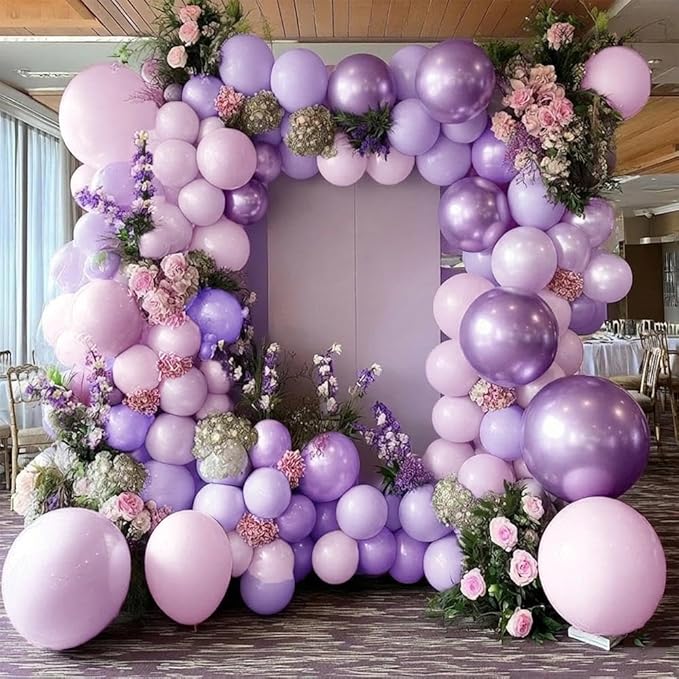 Purple Balloon Arch Kit Double Stuffed Lavender Lilac Balloons Pearl Purple Latex Balloon Garland Kit for Wildflower Baby Shower Bridal Wedding Butterfly Mother's Day Party Decorations