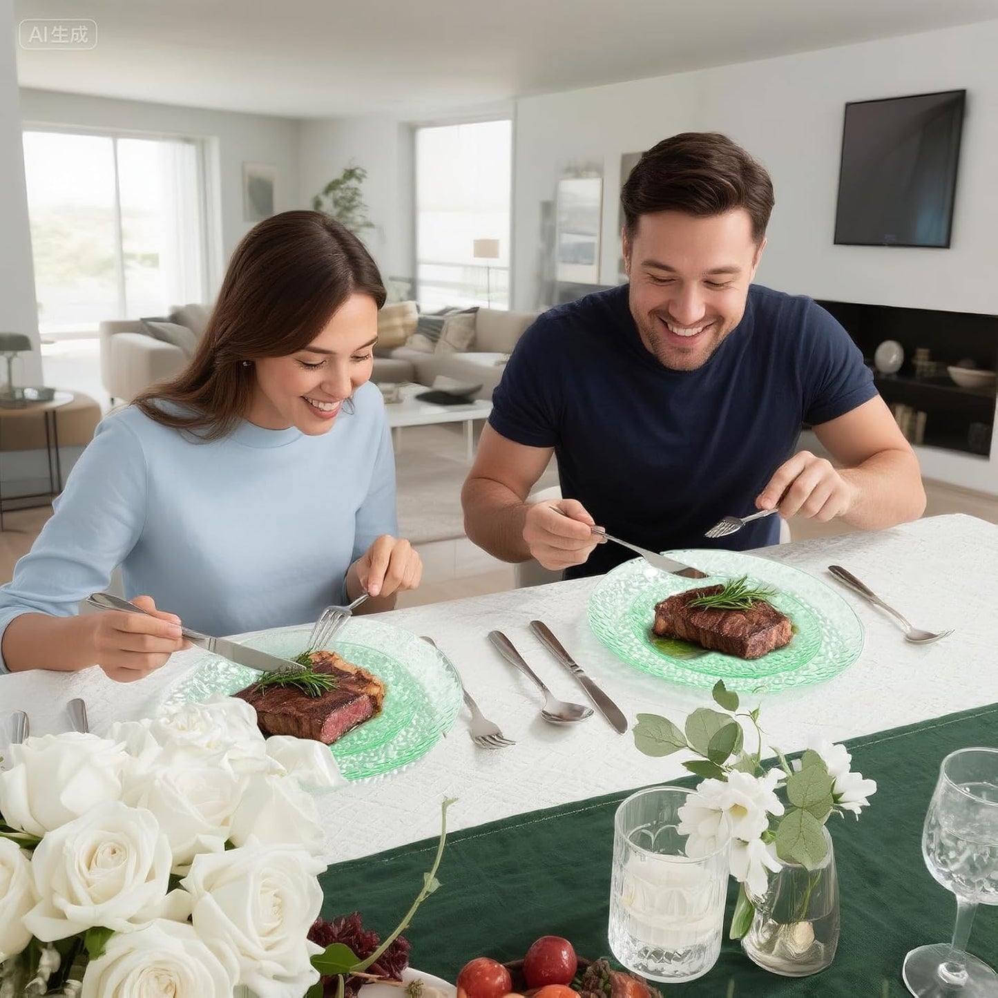 Rubtlamp 60Pcs Green Plastic Plates, Heavy Duty Disposable Plates With Hammered Design, Green Party Disposable Plate Include 30 Dinner Plate, 30 Salad Platos, Fancy Plastic Platos For Wedding