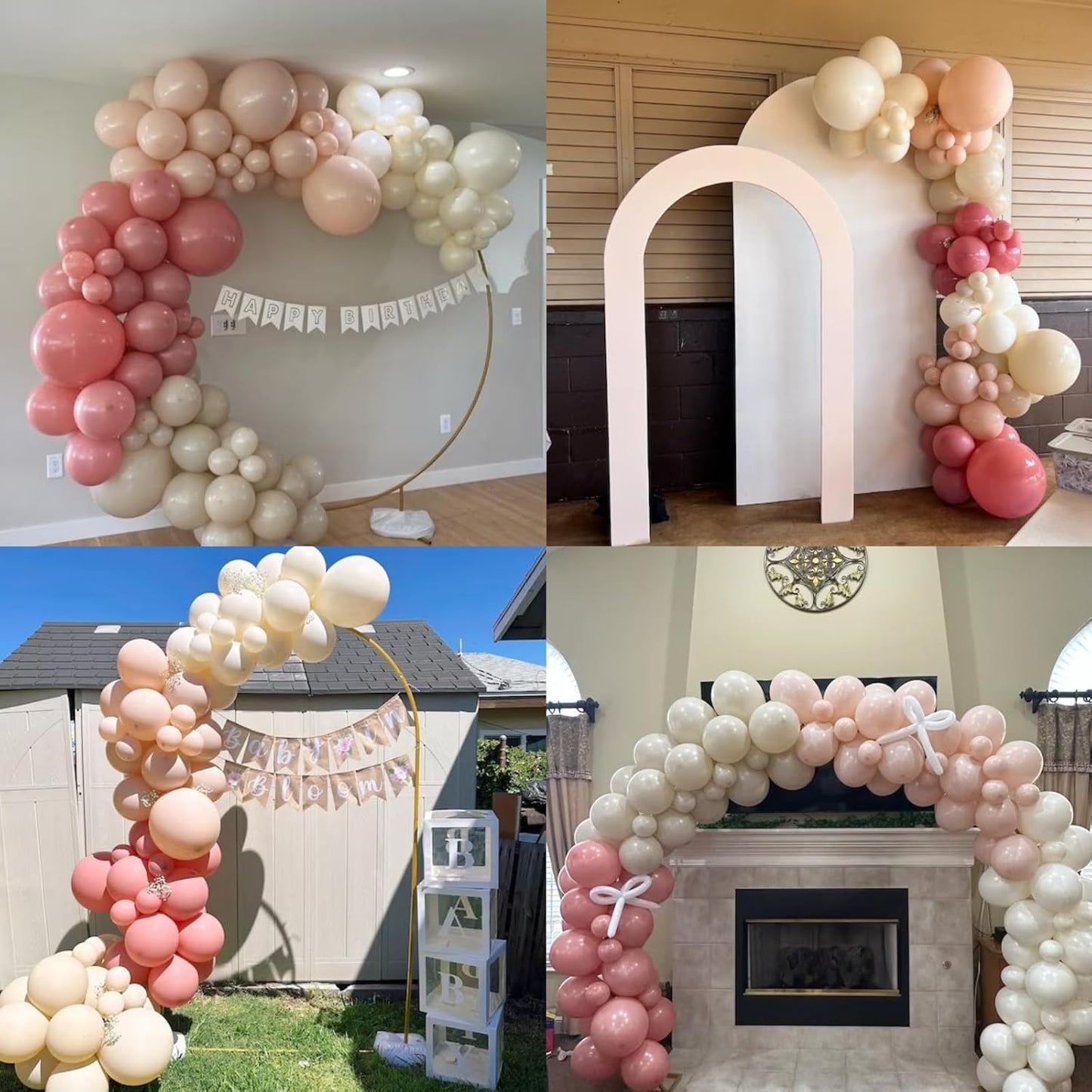 Pink White Balloons Rose Gold Blush White Balloon 60pcs 12inch Latex Helium Balloons Beige Retro Pink Nude Pearl White Sand Balloon Neutral Birthday Party Decorations Bride Wedding Boho DIY Supplies