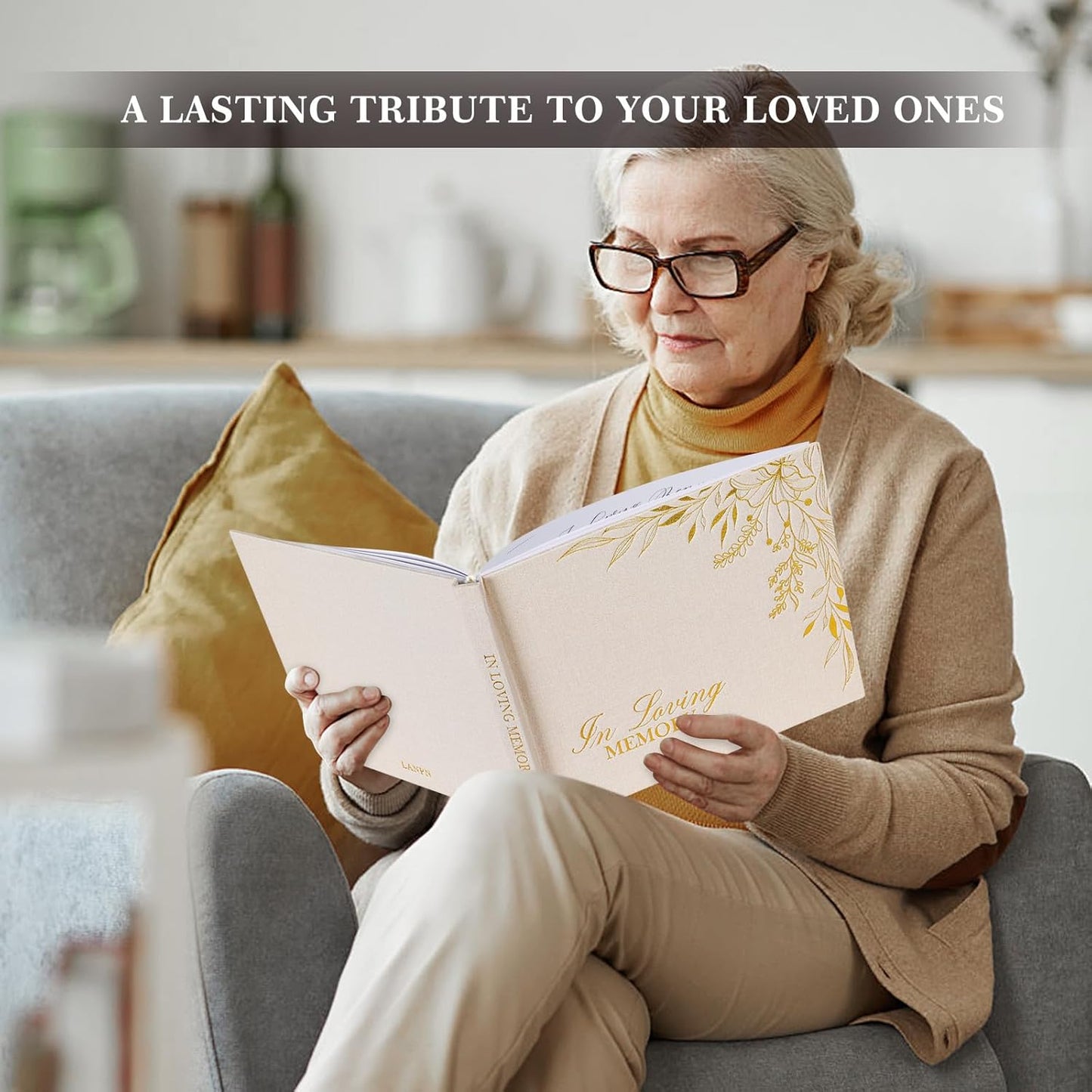 Lanpn Funeral Guest Book for Memorial Service, Linen in Loving Memory Registry Guest Book, Funeral Favors Sign in Books for Guests Celebration of Life Memory Book for Funeral with Table Sign, Blue