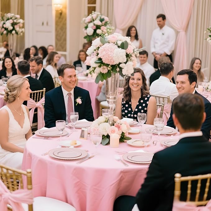 U-QE 60PCS Pink Plastic Plates - Heavy Duty Beaded Pink Disposable Plates for Party, Baby Shower, Wedding, Birthday - Serving 30 Guests Include 30PCS 10inch Dinner Plate & 30PCS 7inch Dessert Plate