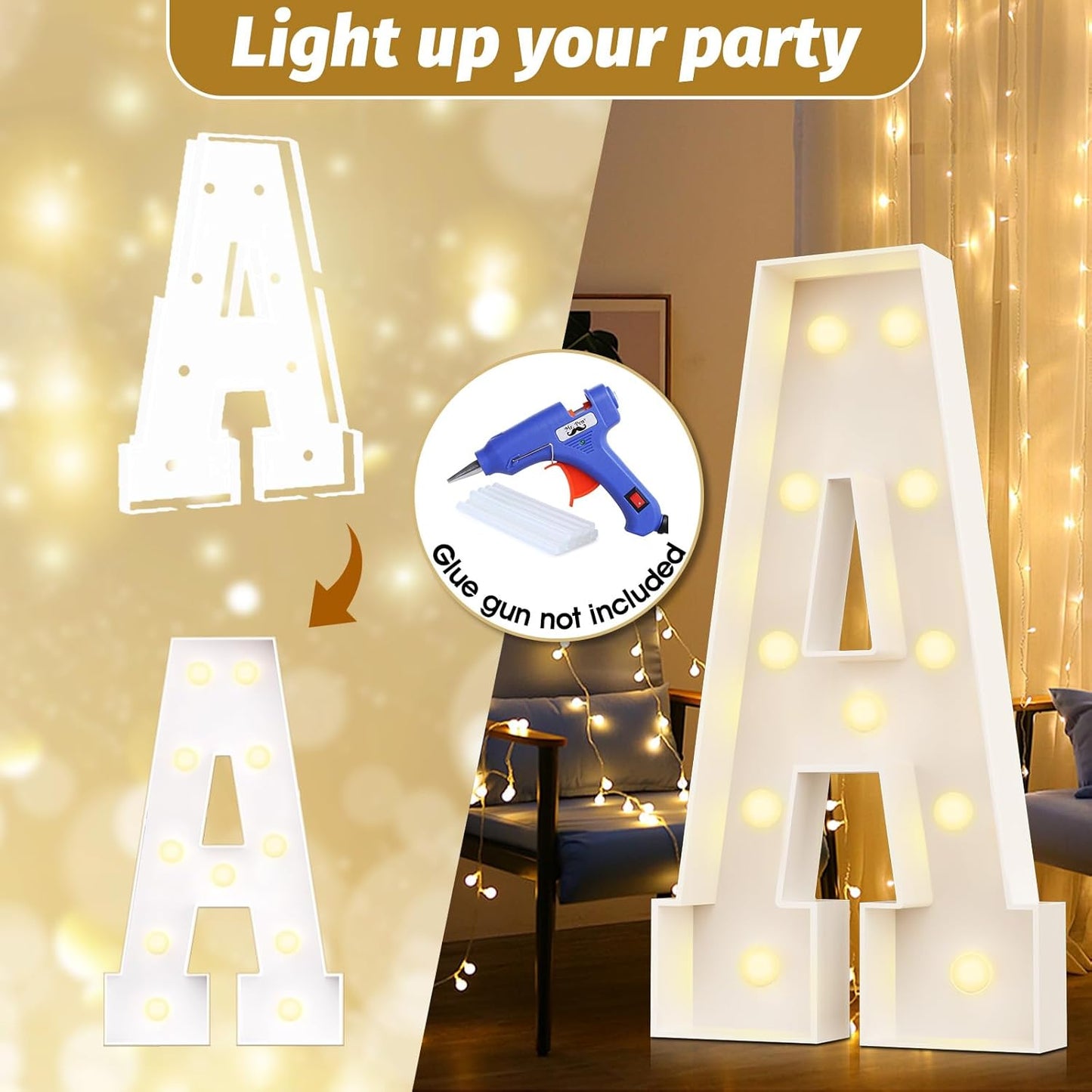 Ledido 4FT Marquee Light Up Letters Large Light Up Letters for Party Decoration, Marquee Letter for Birthday Graduation Baby Shower Wedding, Pre-cut Foam Board Assembly Required Letter C