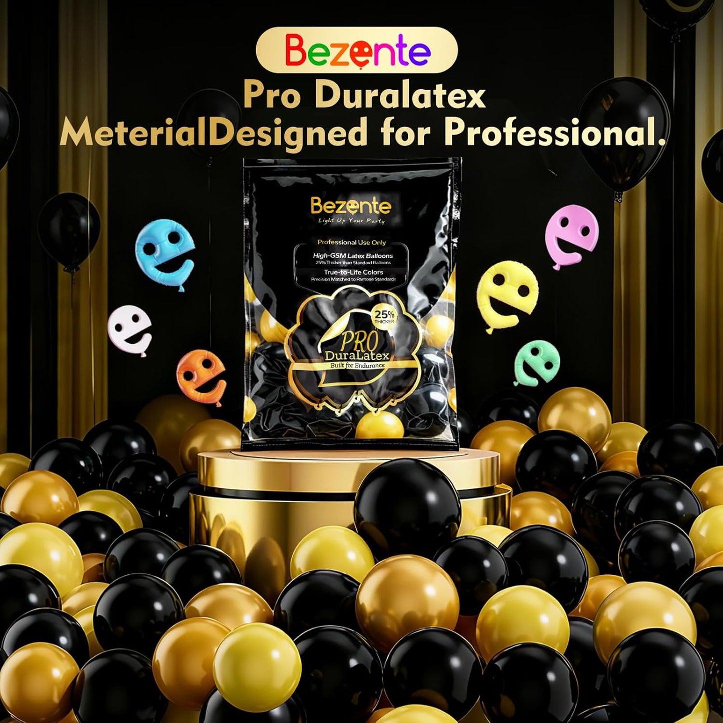 Bezente Pro Duralatex Black Balloons - 100 Pack 12 inch Extra-Thick Black Balloons for Long-Lasting Professional Party Decorations, Large New Year Birthday Graduation Wedding Anniversary