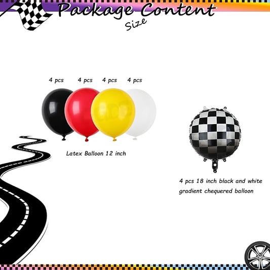 Race Car Balloon Bundle 20 Pcs Checkered Balloons Latex Balloon Yellow Red Black Boy One Happy 1st 2nd Vintage Two Fast Theme Fast One Race Car Birthday Party Decor Supplies Kit