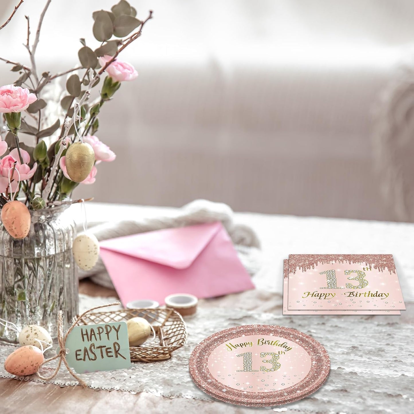13th Birthday Party Decorations for Girls Pink Rose Gold Birth Theme Supplies Include 20 Plates 20 Napkins Sweet Thirteen Year Old Birthday Party Tableware for Girls Kids Children