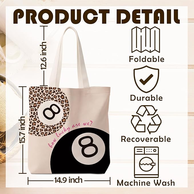 Coquette Leopard Print 8 Ball Tote Bag for Women,Trendy Cheetah Print Canvas Tote Bag for Girls,Girly Leopard 8 Ball Aesthetic Reusable Shopping Grocery Bags Party Favors
