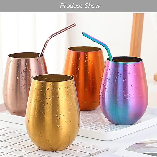 Buyer Star 304 Stainless Steel Wine Glasses Set of 2 - Large 17 oz Outdoor Stemless Wine Tumblers - 100% Unbreakable & Stemless Metal Drinking Cups for Home and Outdoors Dishwasher safe (Gold&Rainbow)