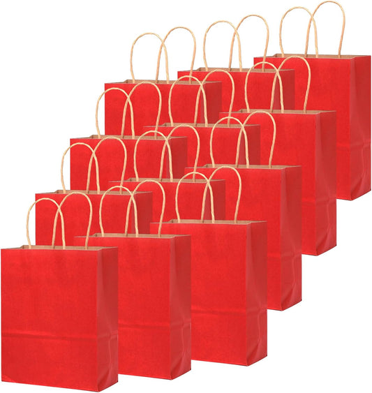 qiqee 100PCS Gift Bag with Handles Bulk Wine Red Paper Bags Multiple Uses (11"x5"x8" Medium Size)
