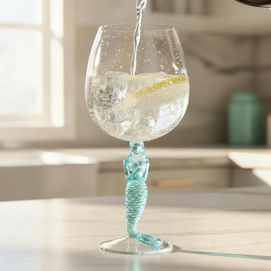 Supreme Housewares Mermaid Stem Wine Glasses, Blue Mermaid-Shaped Reusable Shatterproof Acrylic Glass for Red or White Wine, Poolside, Outdoors, Parties, 17 oz, Set of 2