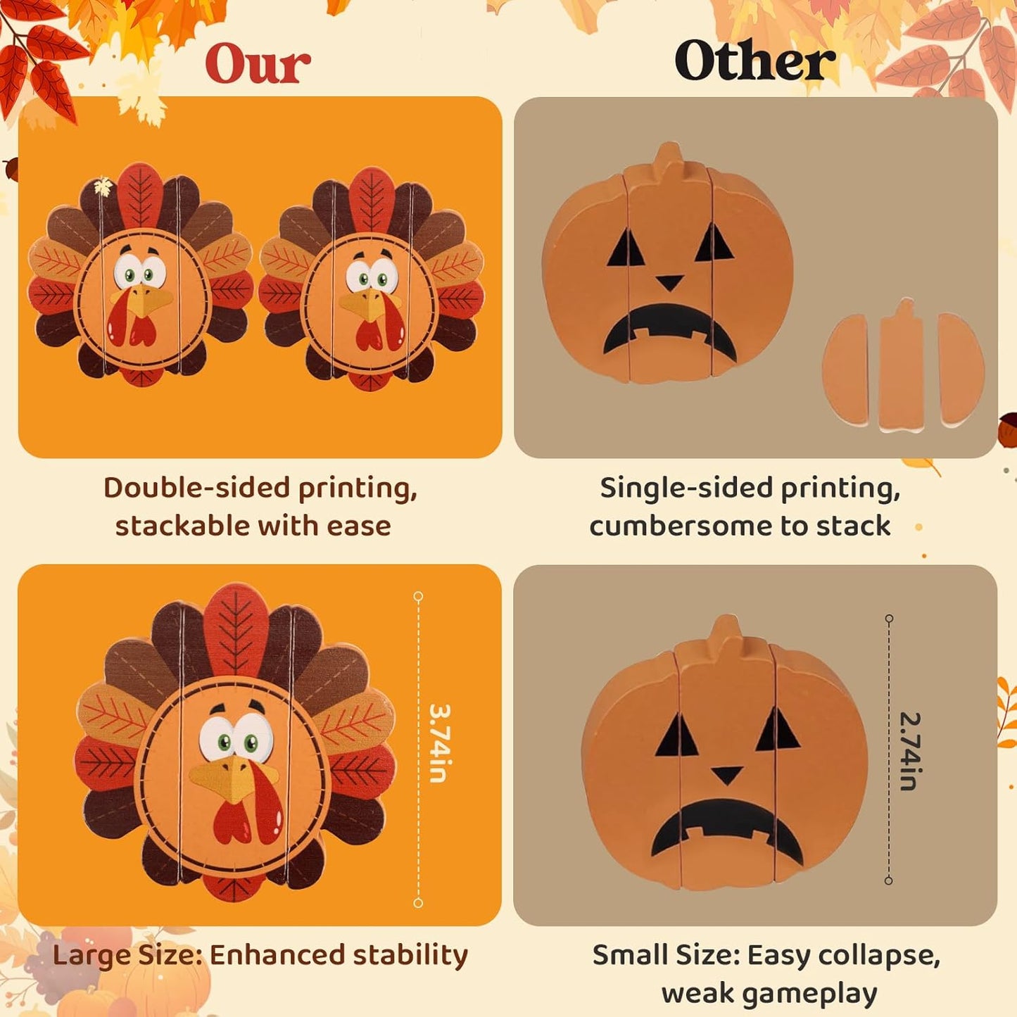 Thanksgiving Wooden Blocks Stacking Games, Turkey Theme Tumbling Tower and Balance Game for Adults, Kids, and Family Party, Stacking Board Toy with Storage Bag, Fall Party Activities Gifts