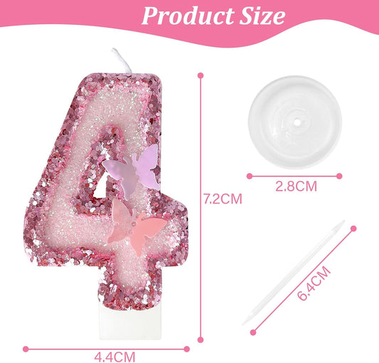 40Th Birthday Candles,Glitter Butterfly Cake Toppers Pink Sequins Wedding Numeral Cupcake Decorations,Suitable for Girl and Boy Wedding Cakes, Party Celebrations, Birthday Decorations (40)