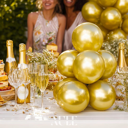 AULE Metallic Gold Balloons 5 inch 50 Pcs Gold Latex Balloons Chrome Helium Shiny Thicken Balloon Perfect Party Decoration for Wedding Birthday Baby Shower Graduation Christmas Carnival