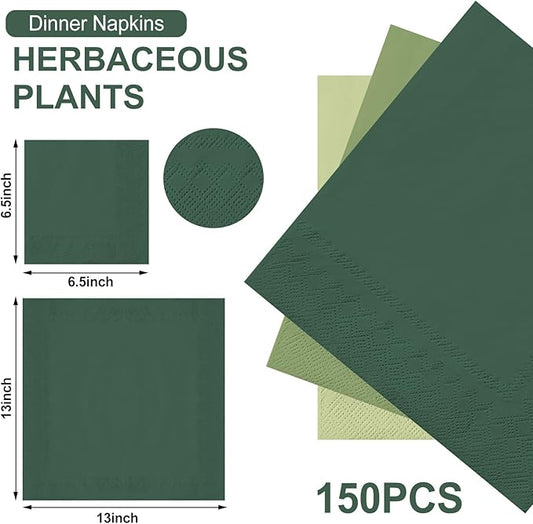Whaline 150Pcs Sage Green Paper Napkins 3 Colors Dinner Napkins Green Disposable Luncheon Napkins for Party Celebration Gathering Supplies Table Decor