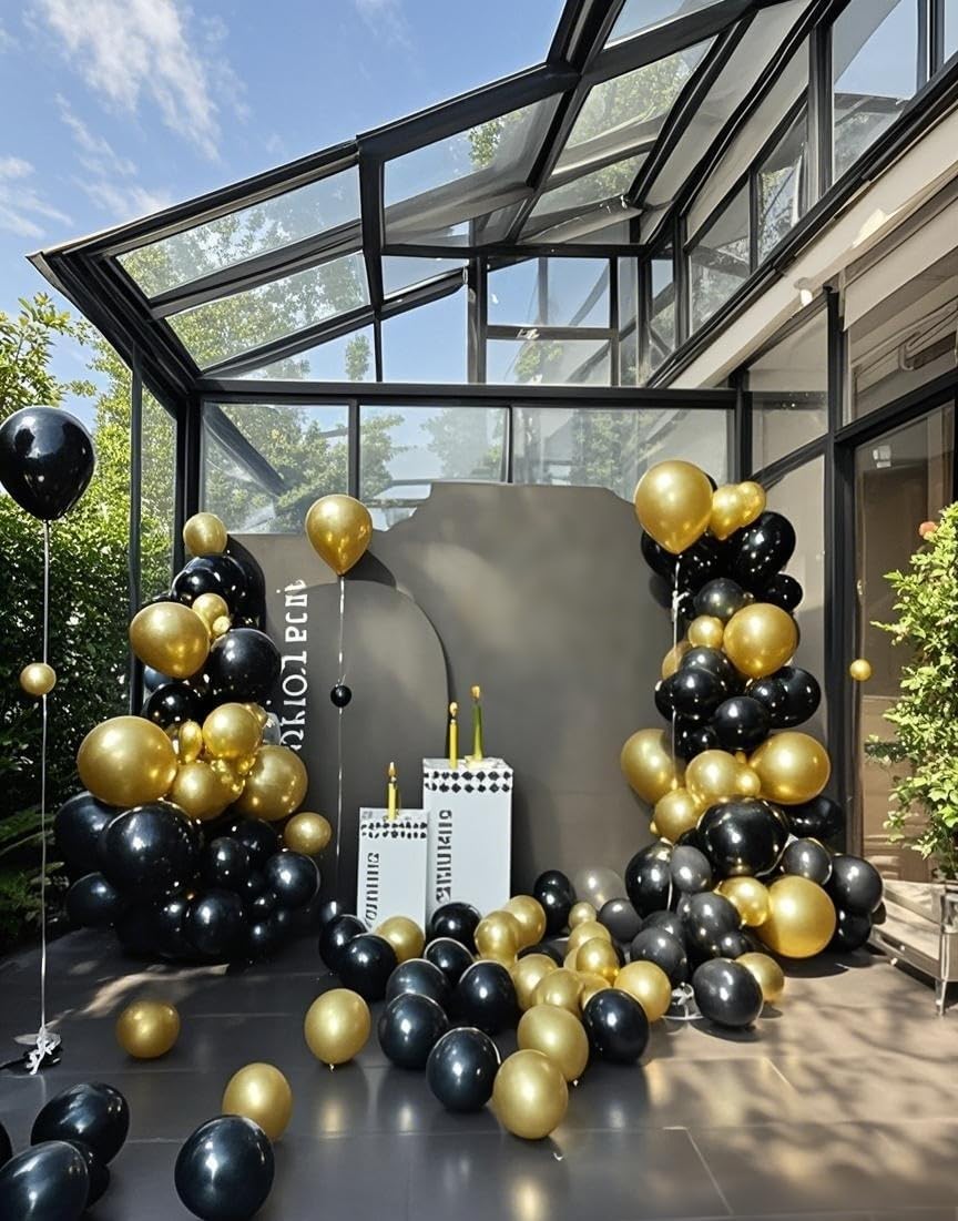 Black Balloons 145pcs Different Sizes 5in 10in 12in 18in Shiny Metallic Black Latex Balloon Arch Kit Garland for Graduation Halloween Baby Shower Birthday Party Decoration