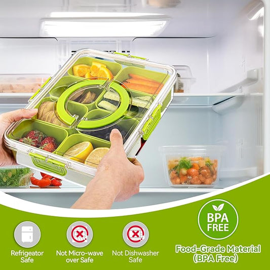 Snackle Box Container, Divided Serving Tray with Lid and Handl 8 Compartments Snacks Box,Candy Snack Fruit and Veggie Tray, Suitable for Picnics Trips Parties and Holidays