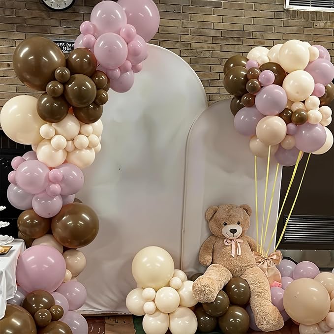 Pink Brown Balloon Arch Garland Kit, Cowgirl Rodeo Balloons Dusty Blush Light Pink Brown Nude Sand White Balloons with Ribbon Bow for Boho Baby Shower Western First Rodeo Birthday Party Decorations